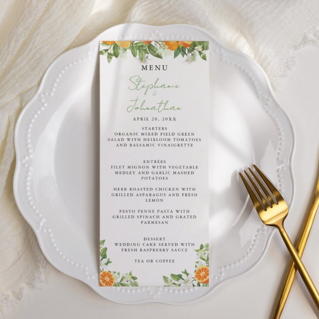 Mandarin Orange Watercolor Wedding Menu (Mandarin orange wedding menu)