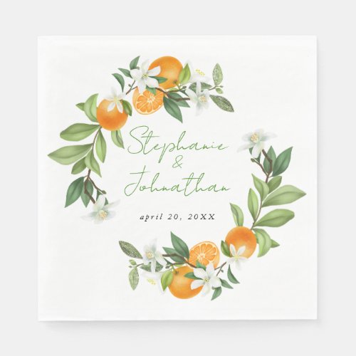 Mandarin Orange Watercolor Wedding Napkins