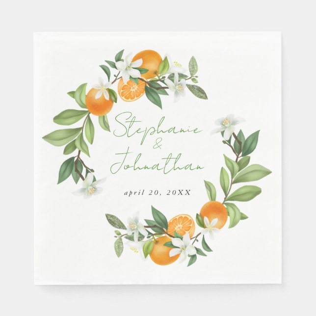 Mandarin Orange Watercolor Wedding Napkins (Front)