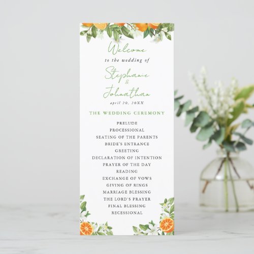 Mandarin Orange Watercolor Wedding Program