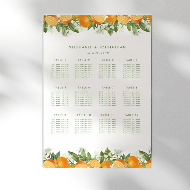Mandarin Orange Watercolor Wedding Seating Chart (Mandarin Orange Watercolor Wedding Seating Chart)