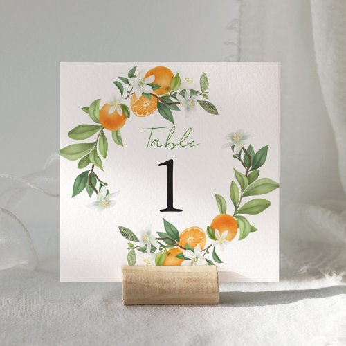Mandarin Orange Watercolor Wedding Table Number