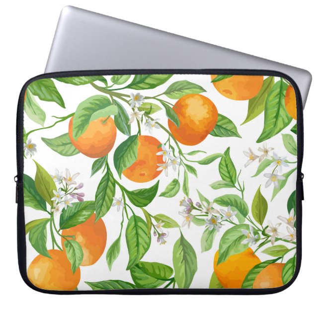 Mandarin: Tropical Colorful Pattern Laptop Sleeve (Front)