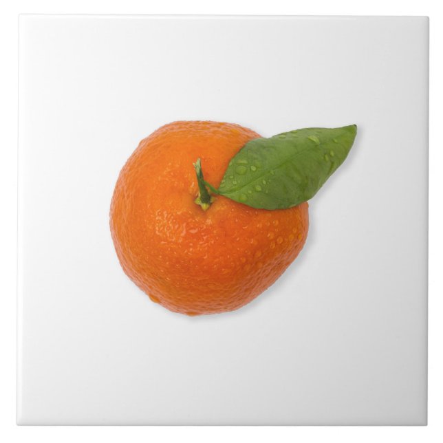 Mandarin with green leaf ceramic tile (Front)