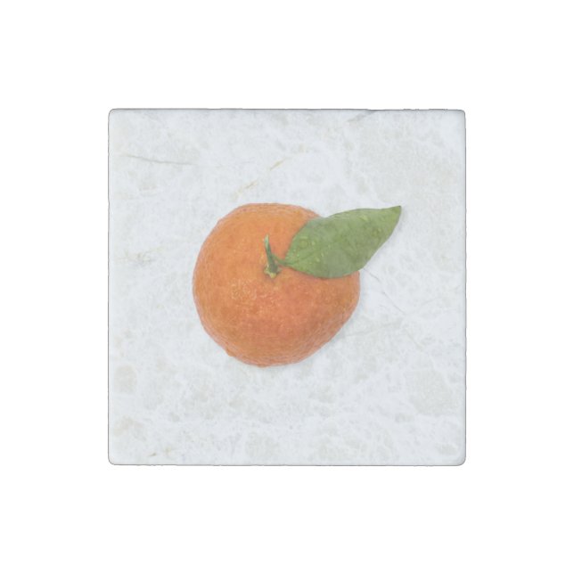 Mandarin with green leaf stone magnet (Front)