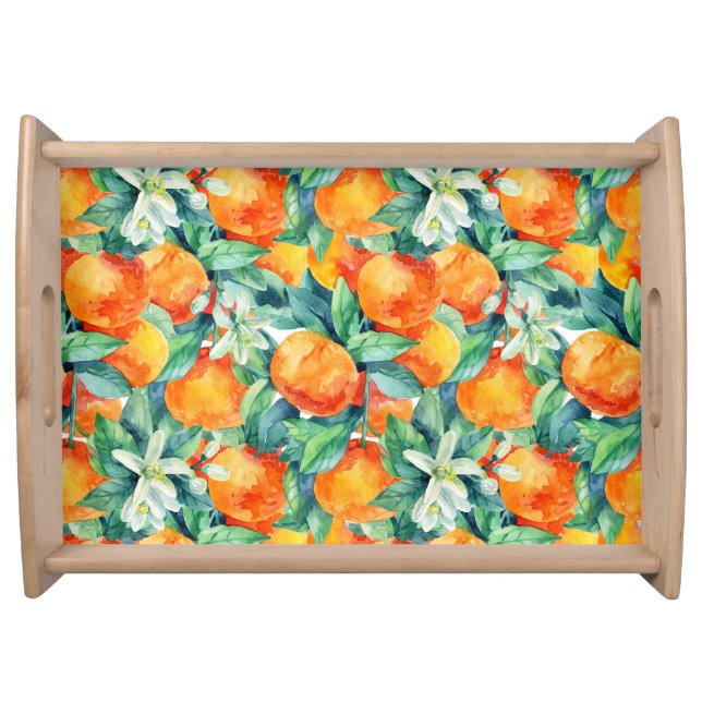Mandarine Orange: Watercolor Retro Illustration Serving Tray (Front)