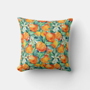 Mandarine Orange: Watercolor Retro Illustration Throw Pillow