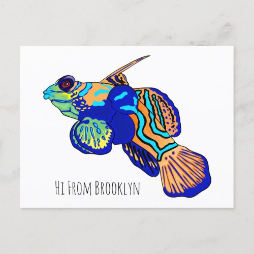 Mandarinfish cartoon illustration postcard