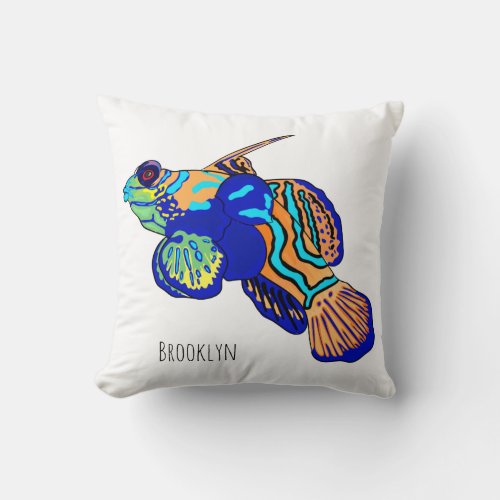 Mandarinfish cartoon illustration  throw pillow