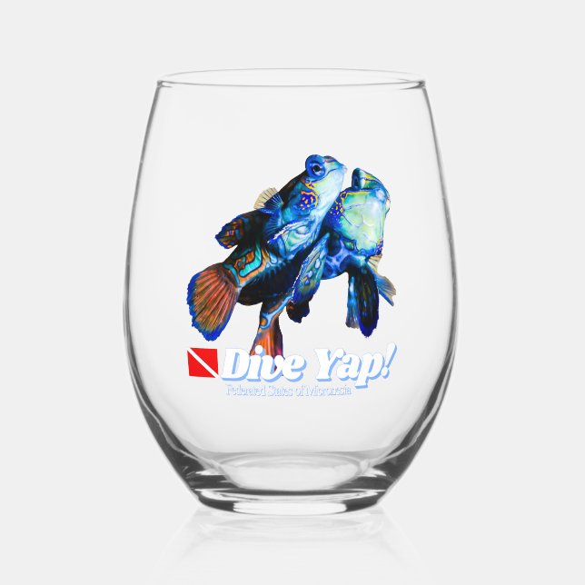 Mandarinfish couple  stemless wine glass (Front)