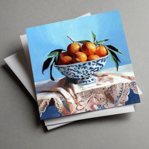 Mandarins in Porcelain Bowl  Holiday Card