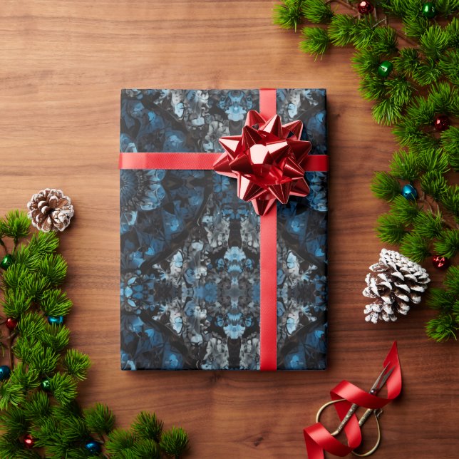 Mandela Blue Black Green Floral Illustration Wrapping Paper (Holiday Gift)