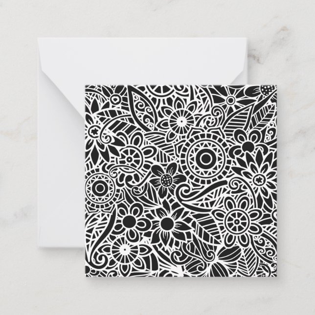Mandela Floral Black White Modern Fun Gift Note Card (Front)