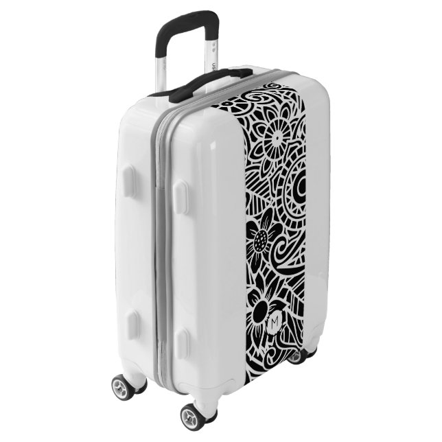 Mandela Floral INTIAL Black White Classic Fun Luggage (Rotated Left)