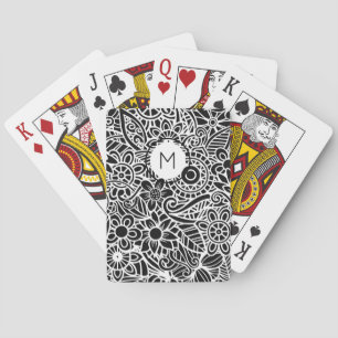 Mandela Floral Monogram INITIAL Black White Poker Cards