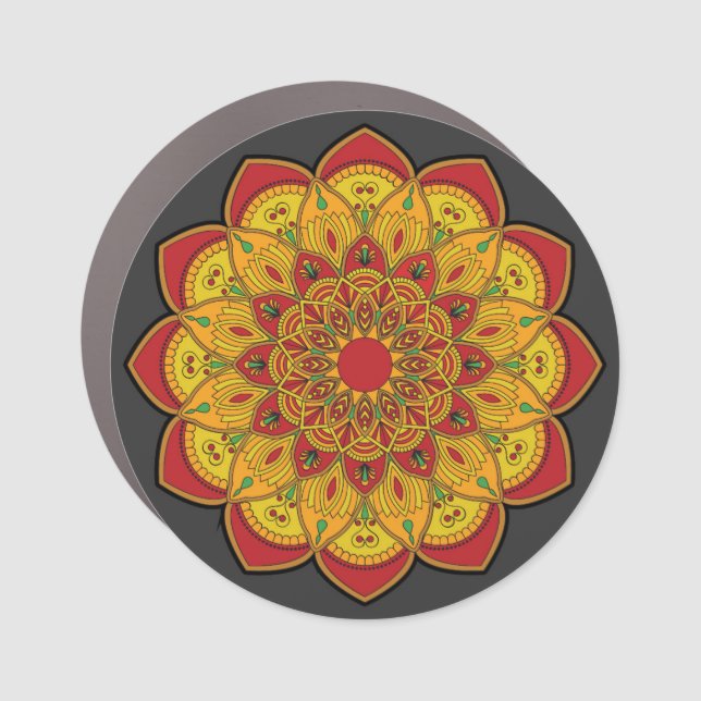 Mandela Flower Orange Red Car Magnet (Front)