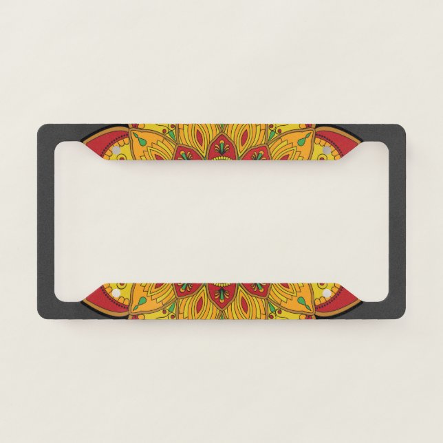 Mandela Flower Orange Red License Plate Frame (Front)