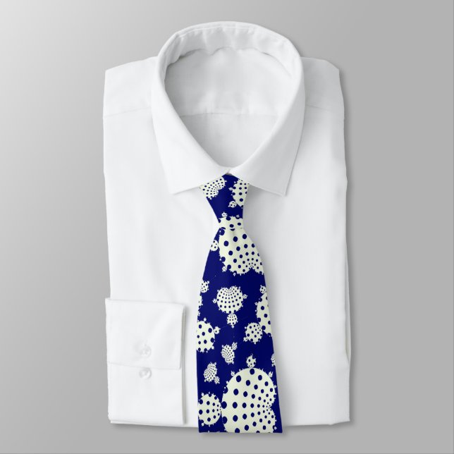 Mandelbrot blue and white polka dot neck tie (Tied)