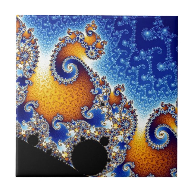 Mandelbrot Blue Double Spiral Fractal Ceramic Tile (Front)
