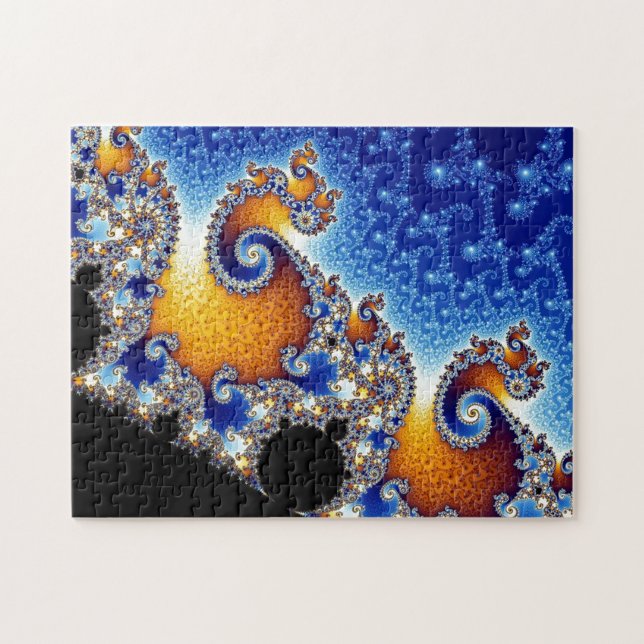 Mandelbrot Blue Double Spiral Fractal Jigsaw Puzzle (Horizontal)
