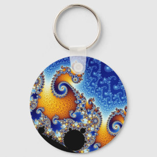 Mandelbrot Blue Double Spiral Fractal Keychain