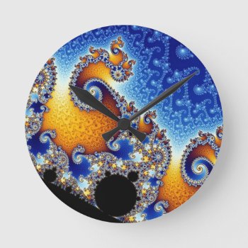 Mandelbrot Blue Double Spiral Fractal Round Clock by stargiftshop at Zazzle