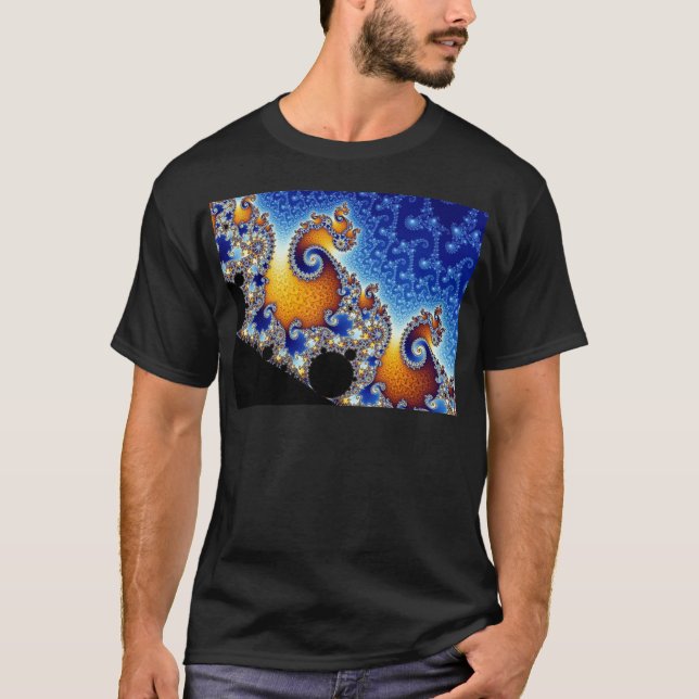 Mandelbrot Blue Double Spiral Fractal T-Shirt (Front)