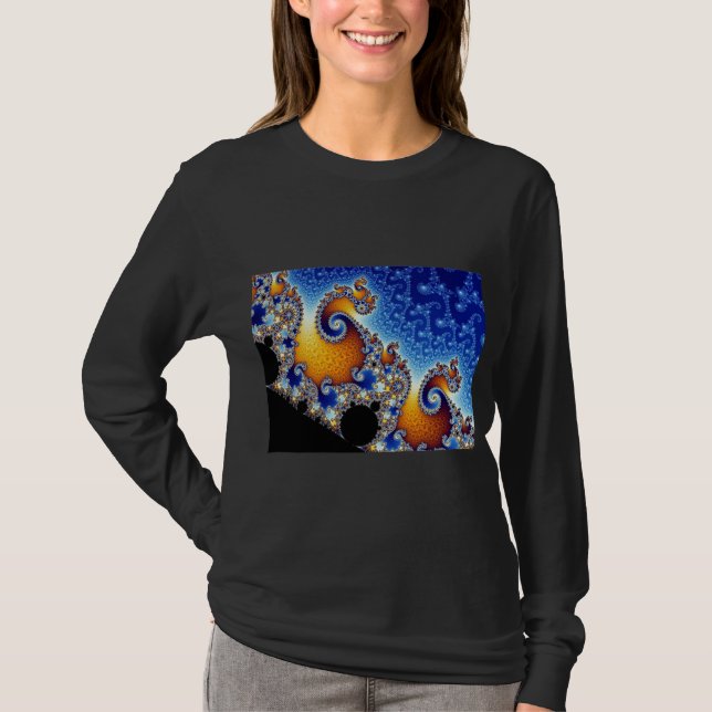 Mandelbrot Blue Double Spiral Fractal T-Shirt (Front)