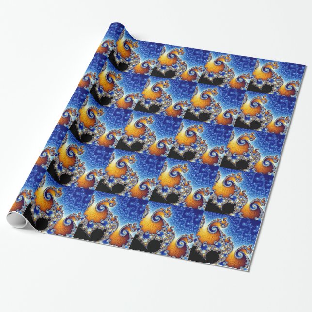 Mandelbrot Blue Double Spiral Fractal Wrapping Paper (Unrolled)
