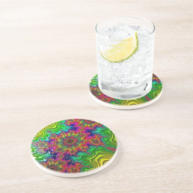 Mandelbrot Colour Explosion Sandstone Coaster (Side)