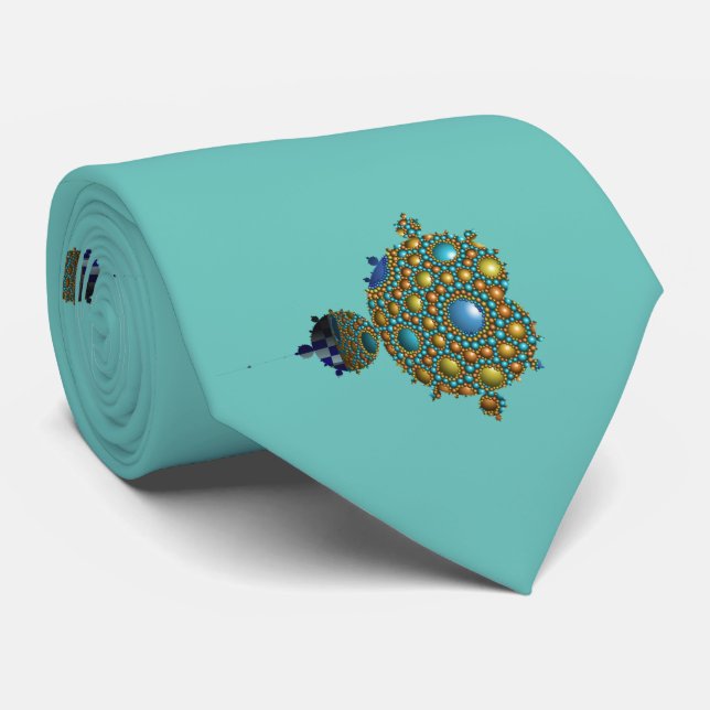  Mandelbrot Fractal Apollonian Sphere Blue Gold Neck Tie (Rolled)