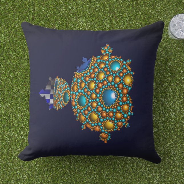  Mandelbrot Fractal Apollonian Sphere Blue Gold Outdoor Pillow (Grass)