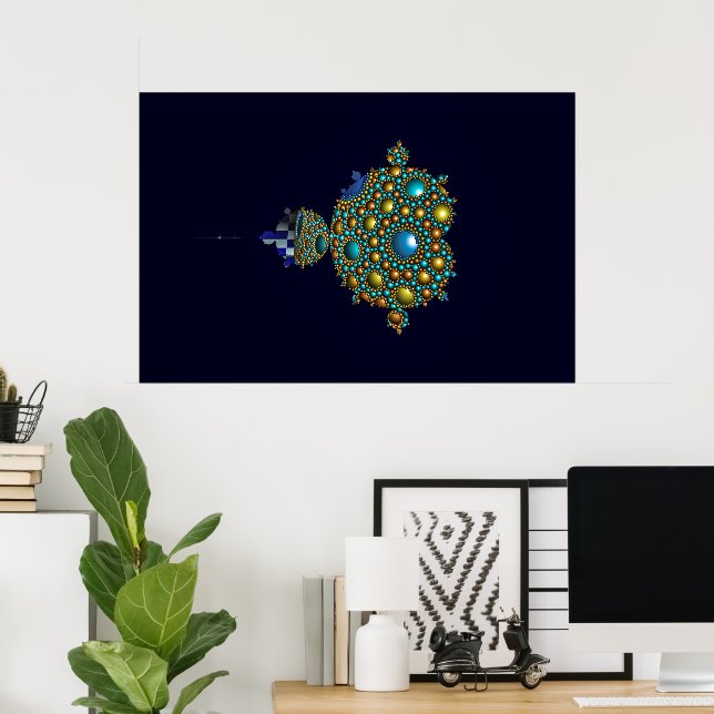  Mandelbrot Fractal Apollonian Sphere Blue Gold Poster (Home Office)