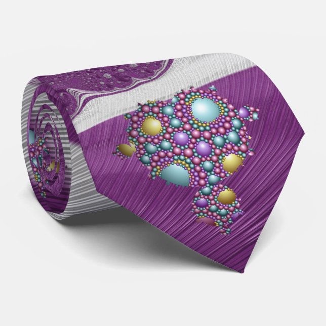  Mandelbrot Fractal Apollonian Sphere Blue Purple Neck Tie (Rolled)