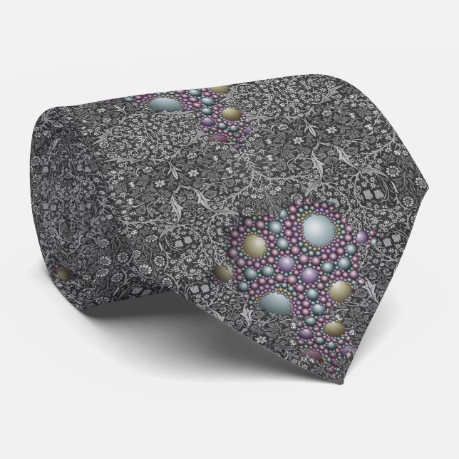  Mandelbrot Fractal Apollonian Sphere Grey Gold Neck Tie (Rolled)
