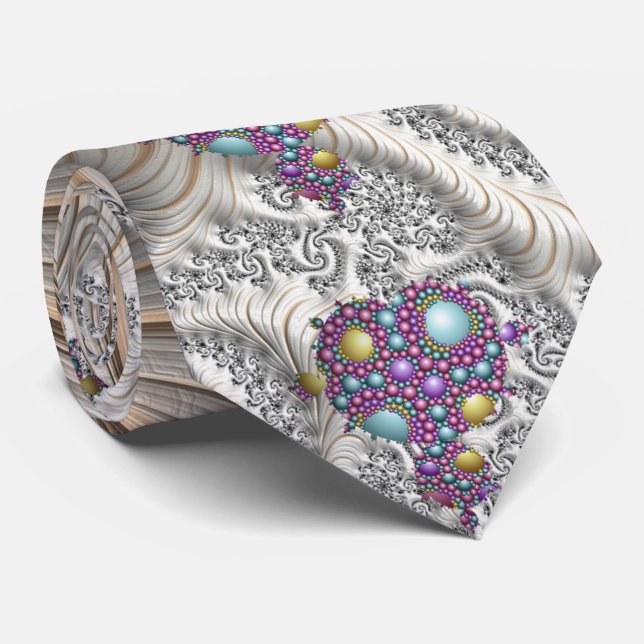  Mandelbrot Fractal Apollonian Sphere Purple  Gold Neck Tie (Rolled)