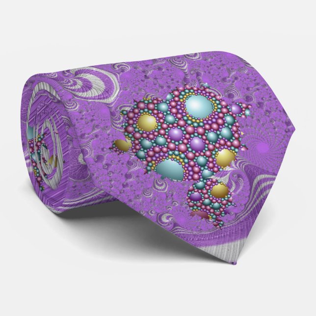  Mandelbrot Fractal Apollonian Sphere Purple Gold Neck Tie (Rolled)