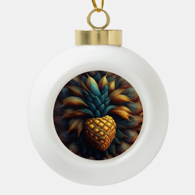 Mandelbrot Pineapple Fractal Ceramic Ball Christmas Ornament (Front)