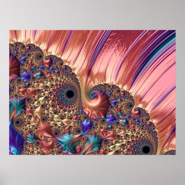 Mandelbrot Set Fractal Digital Art Pink & Gold Poster (Front)