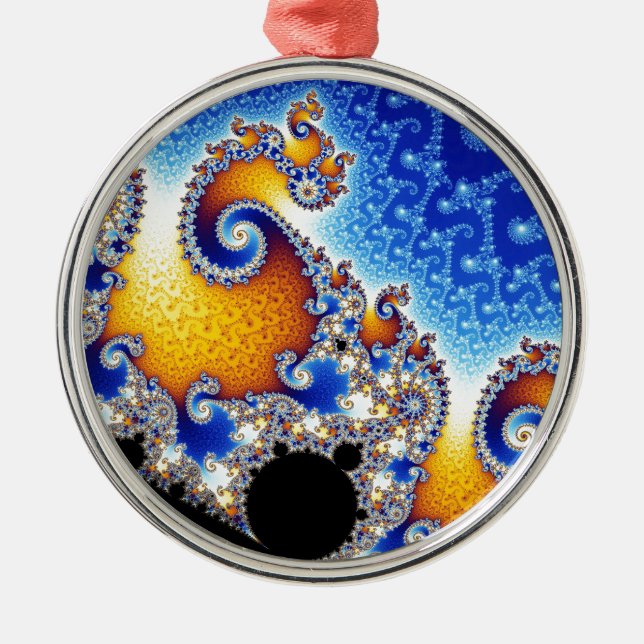 Mandelbrot Set Satellite Double Spiral Fractal Metal Ornament (Front)