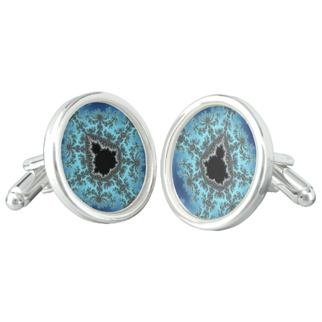 Mandelbrot Snowflake - baby blue fractal design Cufflinks (Angled)