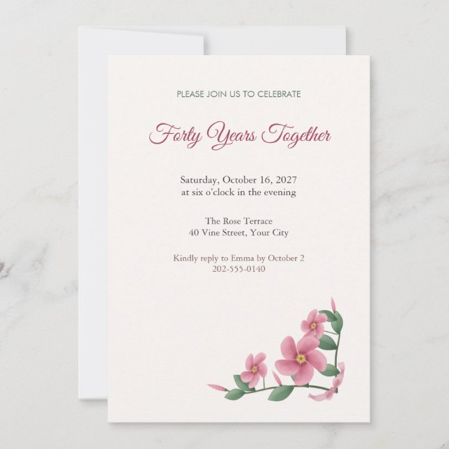 Mandevilla Vine Ruby Anniversary Party Invitation (Front)