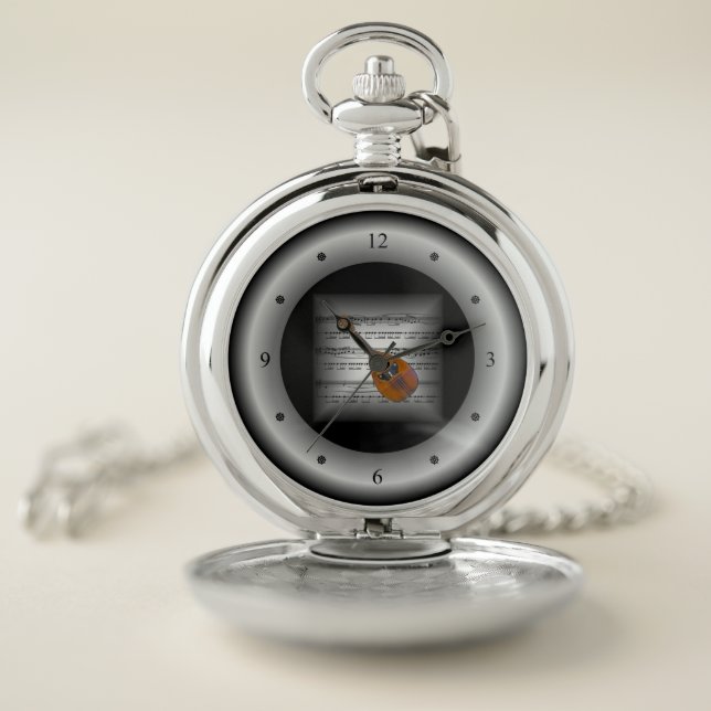Mandolin ~ 3-D Sheet Music ~ Pillow Silver/Black ~ Pocket Watch (Inside)