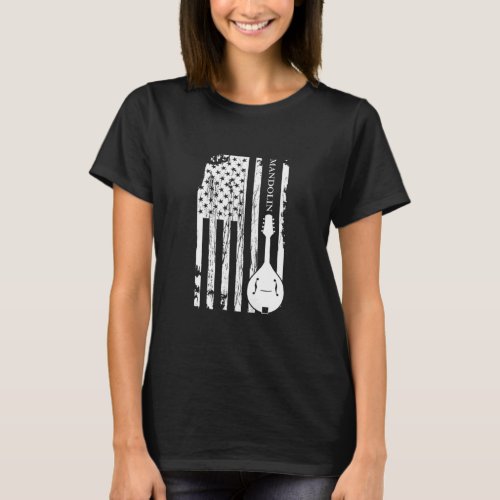 Mandolin American Flag Acoustic Music Band Gift T_Shirt