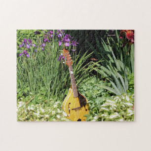 Mandolin And Irises Flower Garden  Jigsaw Puzzle