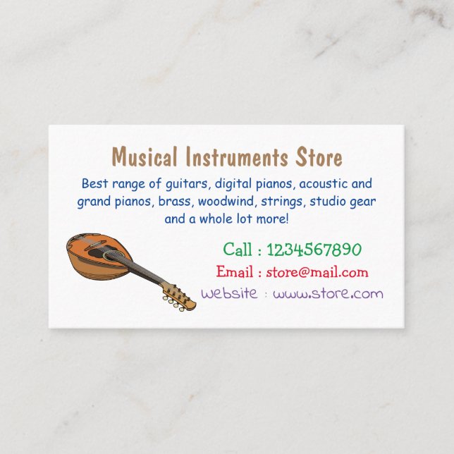 Mandolin cartoon illustration business card (Front)