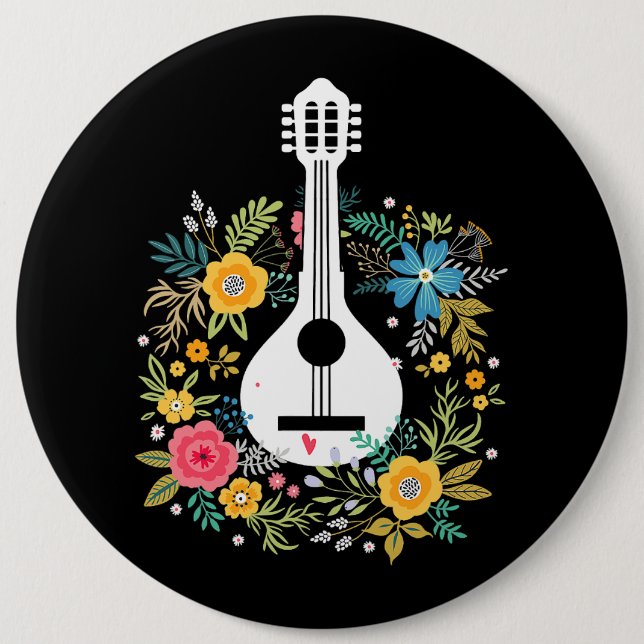 Mandolin Flowers Pattern Player String Instruments Button (Front)