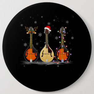 Mandolin Instrument Reindeer Santa Christmas Light Button