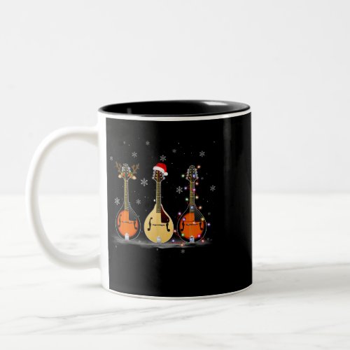 Mandolin Instrument Reindeer Santa Christmas Light Two_Tone Coffee Mug