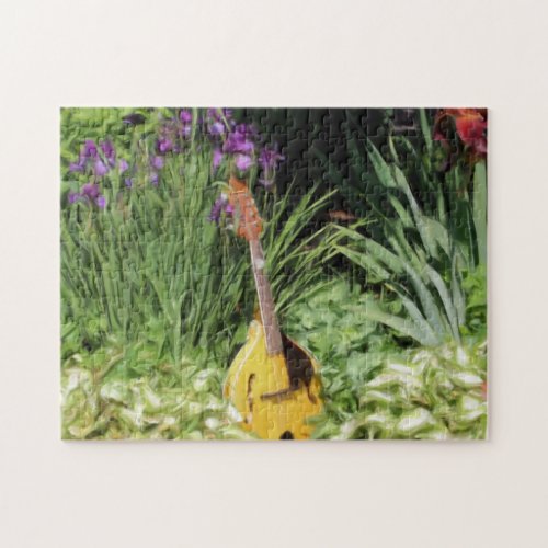 Mandolin Iris Flower Garden Photo Painting  Jigsaw Puzzle